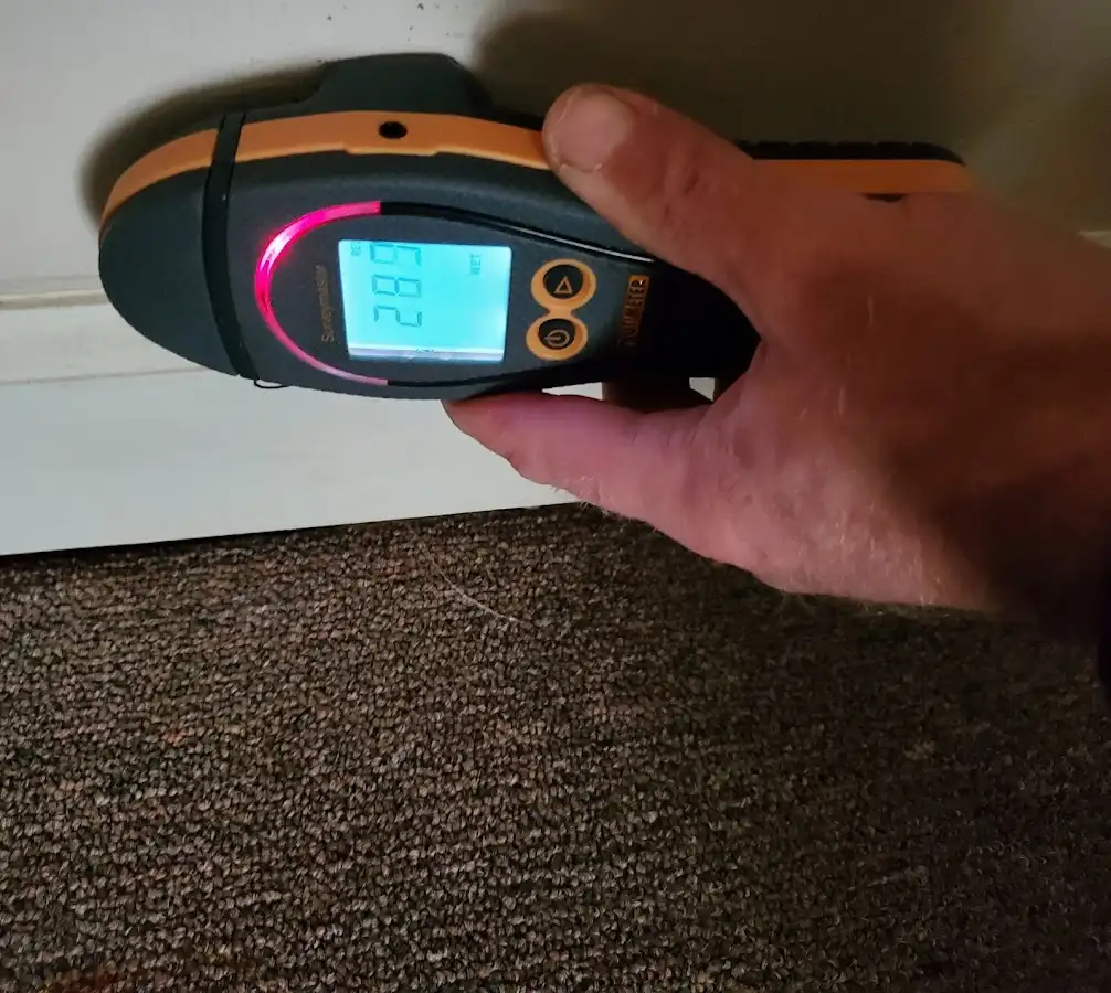 Moisture detection at baseboard during Burst Pipe Cleanup in Waikoloa Village